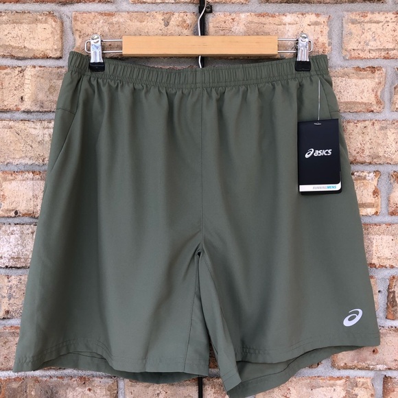 Asics Woven Green Running Shorts - 7”, Built-In Briefs Mens Size L - Picture 2 of 15